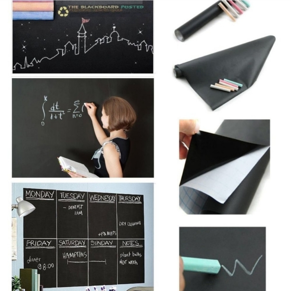 2 ROLLS * Blackboard Vinyl Peel & Stick Adhesive Chalkboard Wall Sticker 5 Chalk